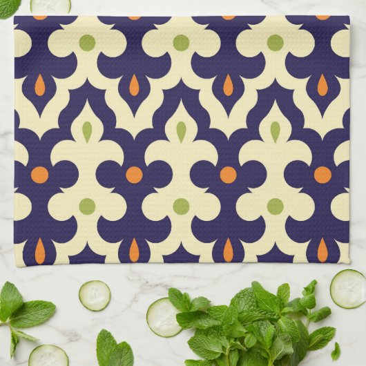 ダマスク織のペイズリーのアラベスクのモトッコ人パターン キッチンタオル (折り畳み)