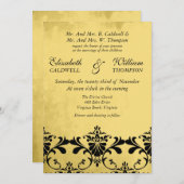 ダマスク織のボーダー結婚式招待状 招待状 (正面/裏面)