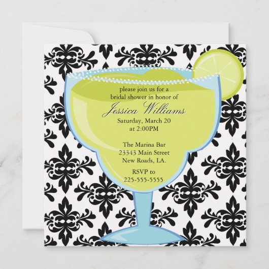 ダマスク織のマルガリータのブライダルシャワー 招待状 (正面)