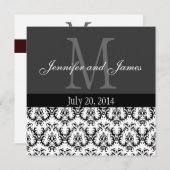 ダマスク織のモノグラムの結婚式招待状の灰色の灰色 招待状 (正面/裏面)