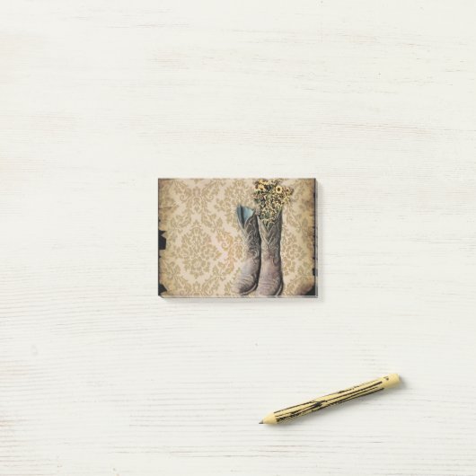 ダマスク織のラベンダーの西欧諸国のカウボーイ・ブーツ ポストイット (デスク上)