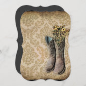 ダマスク織のラベンダーの西欧諸国のカウボーイ・ブーツ 招待状 (正面/裏面)