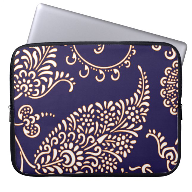 ダマスク織のヴィンテージのペイズリーのガーリーな花のシックなパターン ラップトップスリーブ (正面)
