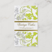 ダマスク織のヴィンテージの花の華麗さの淡黄緑のエレガント 名刺 (正面)