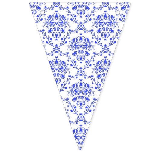 ダマスク織のヴィンテージの青く白い中国趣味のショウガの瓶 バンティングフラッグ (第2の旗)