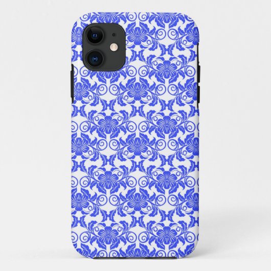 ダマスク織のヴィンテージの青及び白くガーリーな花パターン Case-Mate iPhoneケース (裏面)