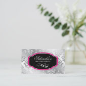 ダマスク織の不動産の名刺の銀のピンク 名刺 (スタンド正面)