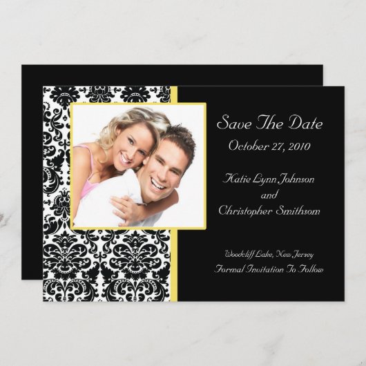 ダマスク織の写真のセーブ・ザ・デート案内 セーブザデート (正面/裏面)