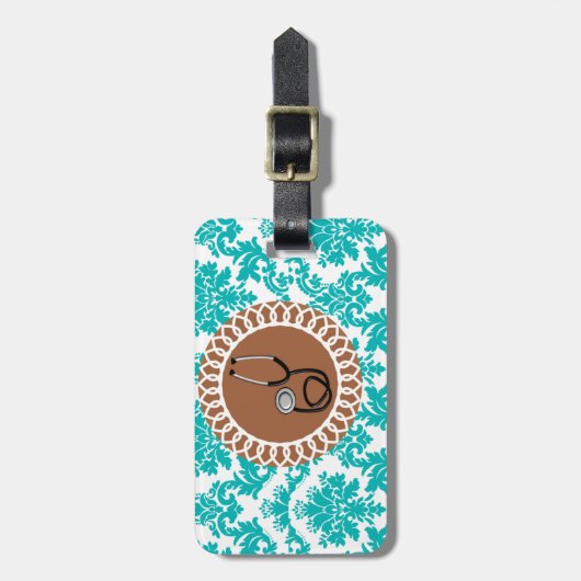 ダマスク織の医学の聴診器のデザイン ラゲッジタグ (正面縦)