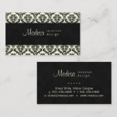 ダマスク織の名刺のインテリア・デザインのクリームの黒2 名刺 (正面/裏面)