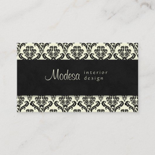 ダマスク織の名刺のインテリア・デザインのクリームの黒2 名刺 (正面)