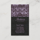 ダマスク織の名刺のインテリア・デザイン5の紫色 名刺 (裏面)