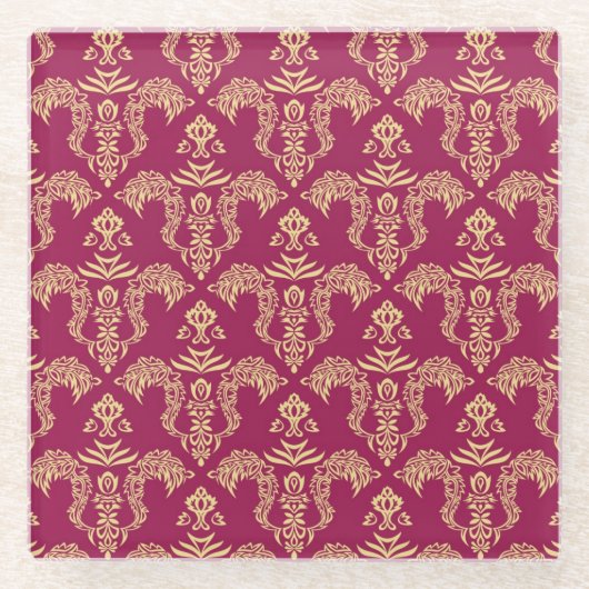 ダマスク織の壁紙4 ガラスコースター (正面)