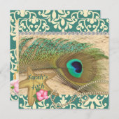 ダマスク織の孔雀のビーチの第50誕生日の招待状 招待状 (正面/裏面)