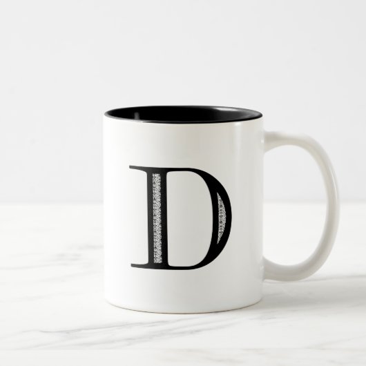 ダマスク織の手紙D -黒 ツートーンマグカップ (右)