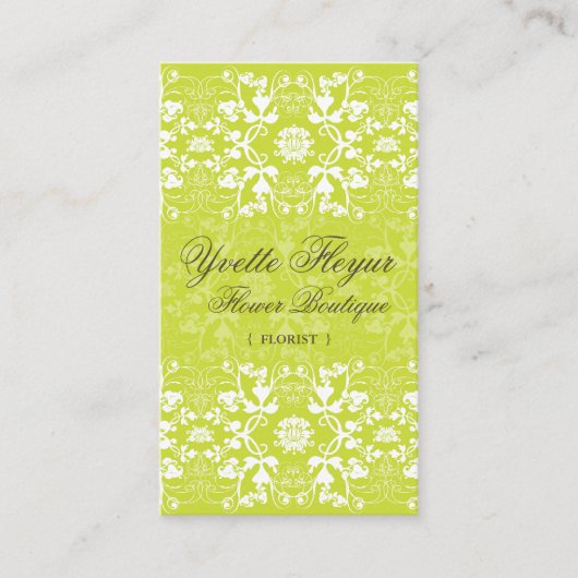 ダマスク織の渦巻のレースのライムのカスタムなプロフィールカード 名刺 (正面)