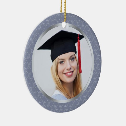 ダマスク織の灰色の青い卒業の写真のオーナメント セラミックオーナメント (右)