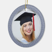 ダマスク織の灰色の青い卒業の写真のオーナメント セラミックオーナメント (左)