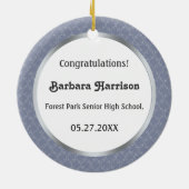 ダマスク織の灰色の青い卒業の写真のオーナメント セラミックオーナメント (裏面)