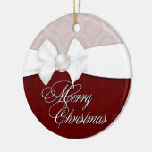 ダマスク織の白いサテンのメリークリスマス セラミックオーナメント (左)