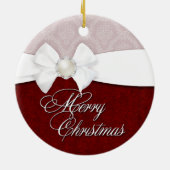 ダマスク織の白いサテンのメリークリスマス セラミックオーナメント (裏面)
