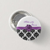 ダマスク織の白黒の新郎の紫色の弓母 缶バッジ (正面&裏面)