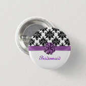 ダマスク織の白黒の紫色の弓結婚式の新婦付添人 缶バッジ (正面&裏面)