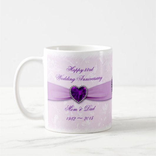 ダマスク織の第33結婚記念日のマグ コーヒーマグカップ (左)