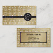 ダマスク織の花の手紙Cのモノグラムの金ゴールド 名刺 (正面/裏面)