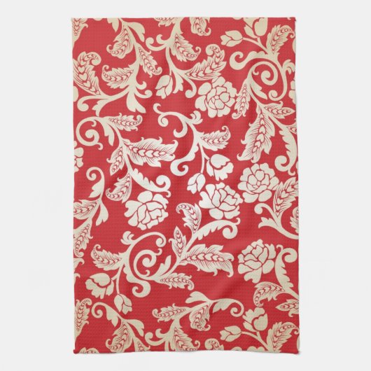 ダマスク織の花の背景パターン キッチンタオル (縦)
