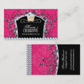 ダマスク織の花型女性歌手のカップケーキのベーカリーの名刺 名刺 (正面/裏面)