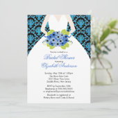 ダマスク織の花嫁のブライダルシャワーの招待状のロイヤルブルー 招待状 (スタンド正面)