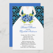 ダマスク織の花嫁のブライダルシャワーの招待状のロイヤルブルー 招待状 (正面/裏面)