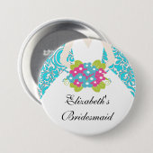 ダマスク織の花嫁の新婦付添人ボタン/Pinの緑 缶バッジ (正面&裏面)