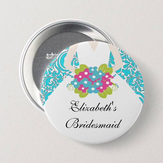 ダマスク織の花嫁の新婦付添人ボタン/Pinの緑 缶バッジ (正面&裏面)