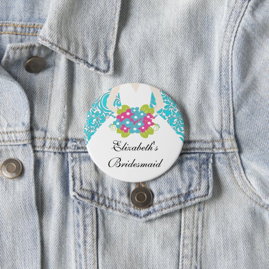 ダマスク織の花嫁の新婦付添人ボタン/Pinの緑 缶バッジ (インサイチュ)