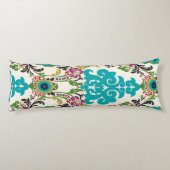 ダマスク織の花柄パターンプラムターコイズ ボディピロー (裏面)