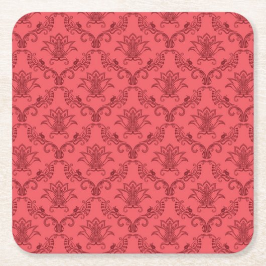 ダマスク織の花柄パターン スクエアペーパーコースター (正面)