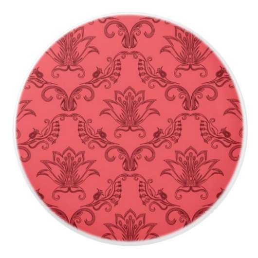 ダマスク織の花柄パターン セラミックノブ (正面)