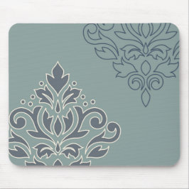 ダマスク織の芸術I (輪郭)のクリーム色の青のティール（緑がかった色）をスクロールして下さい マウスパッド
