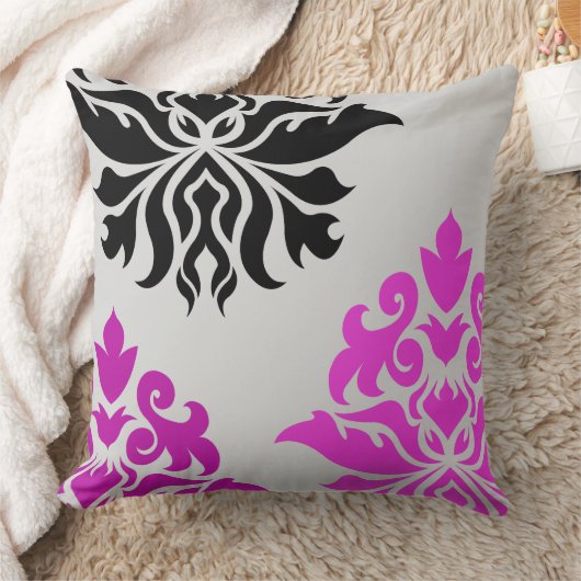 ダマスク織の華美なモンタージュのピンクのプラム灰色の黒 クッション (ブランケット)