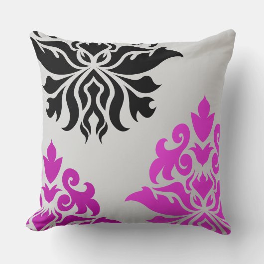 ダマスク織の華美なモンタージュのピンクのプラム灰色の黒 クッション (正面)
