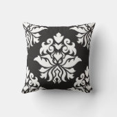 ダマスク織の華美な繰り返しパターン-黒の白 クッション (裏面)
