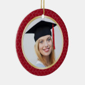 ダマスク織の赤および金ゴールドの卒業の写真のオーナメント セラミックオーナメント (右)