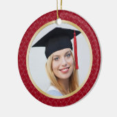 ダマスク織の赤および金ゴールドの卒業の写真のオーナメント セラミックオーナメント (左)