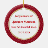 ダマスク織の赤および金ゴールドの卒業の写真のオーナメント セラミックオーナメント (裏面)