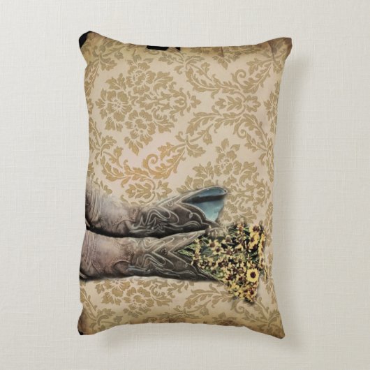 ダマスク織の野生の花の西欧諸国のカウボーイ・ブーツ アクセントクッション (裏面(縦))