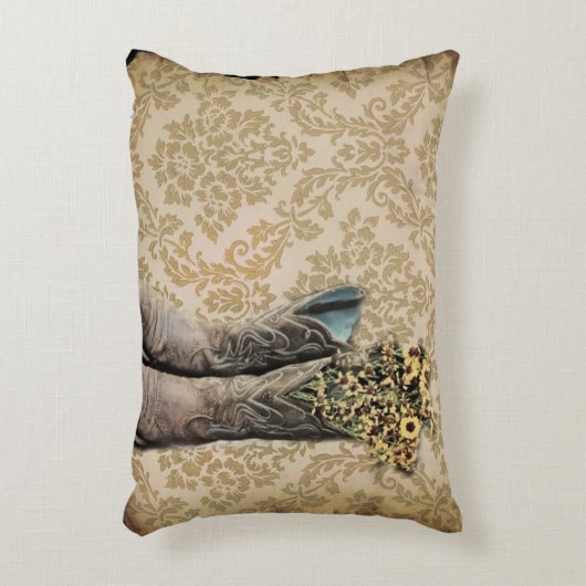 ダマスク織の野生の花の西欧諸国のカウボーイ・ブーツ アクセントクッション (正面(垂直))