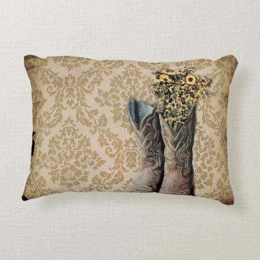 ダマスク織の野生の花の西欧諸国のカウボーイ・ブーツ アクセントクッション (裏面)