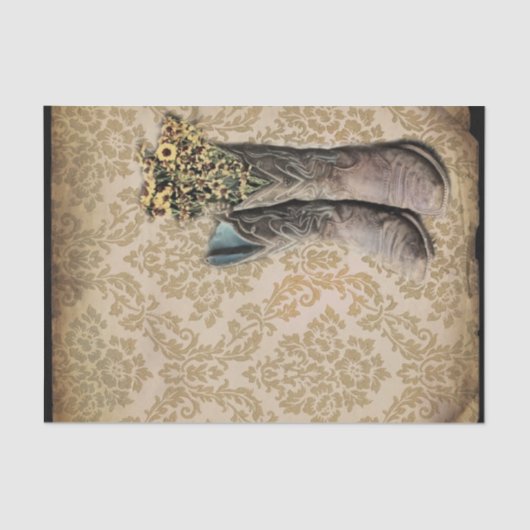 ダマスク織の野生の花の西欧諸国のカウボーイ・ブーツ 薄葉紙 (正面)